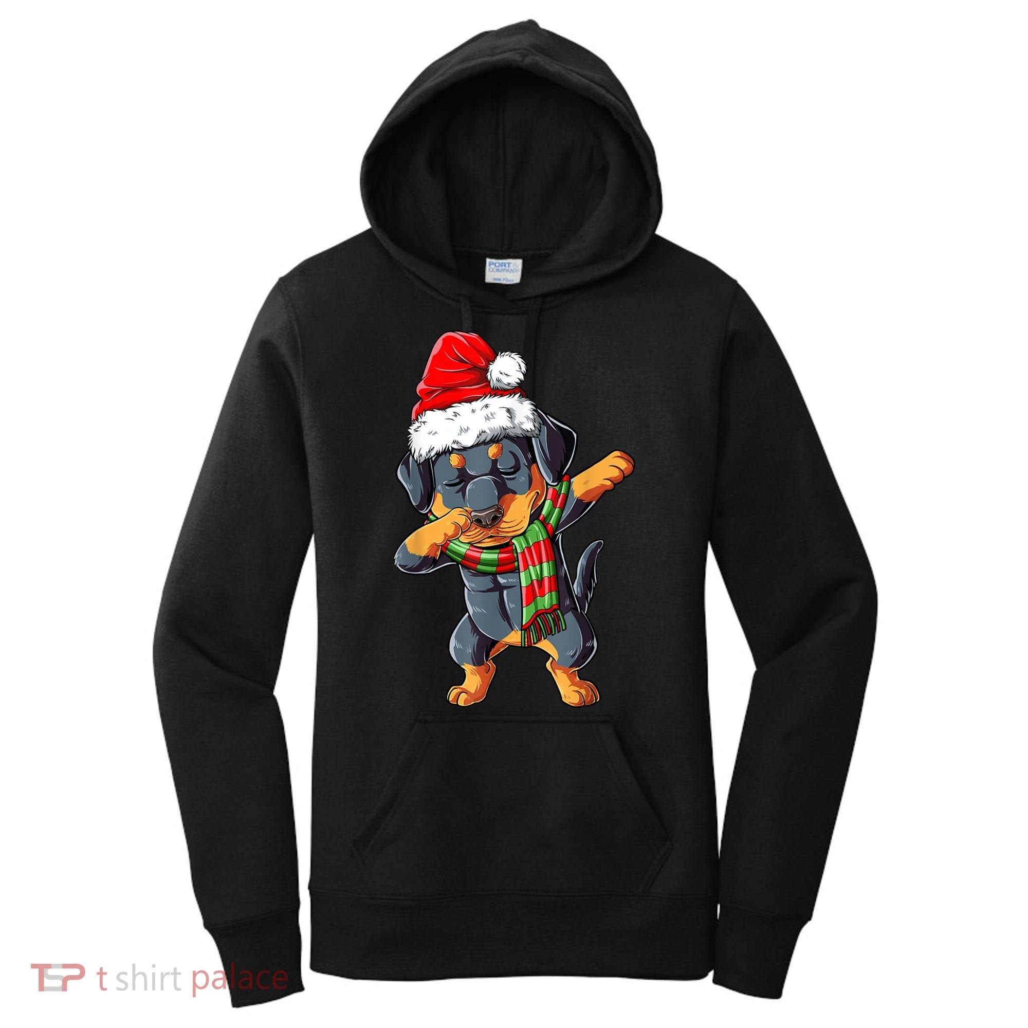 Dabbing Rottweiler Santa Christmas Boys Xmas Dog Gift Women's Hoodie