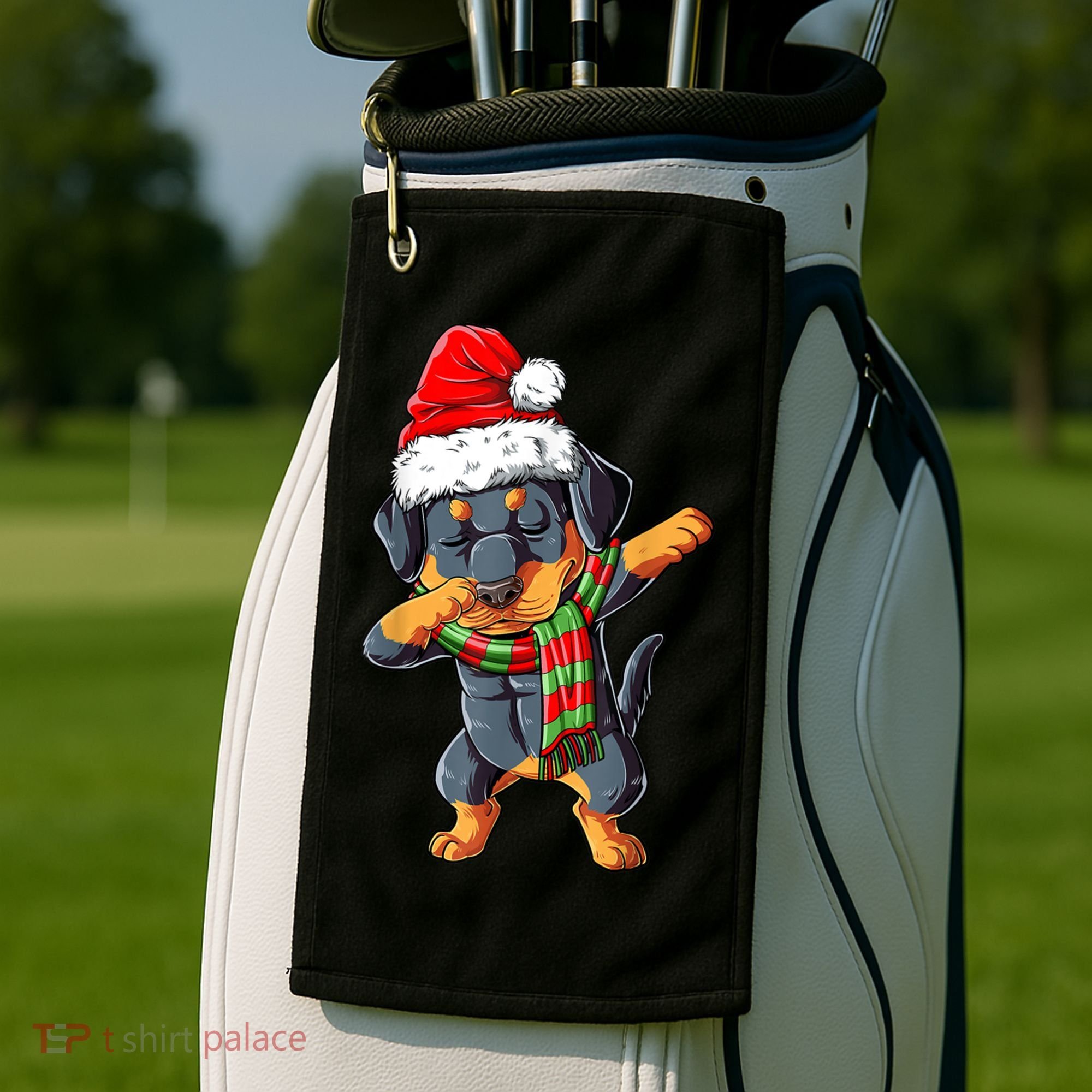Dabbing Rottweiler Santa Christmas Boys Xmas Dog Gift Golf Towel