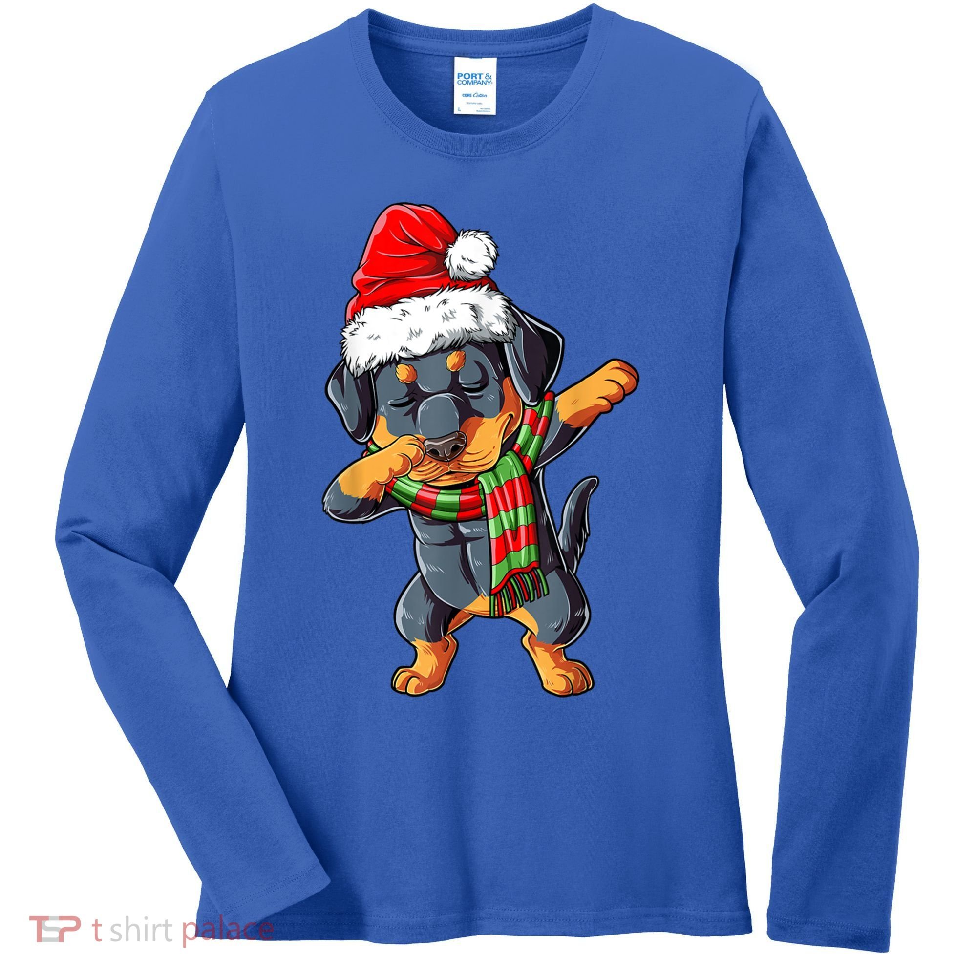 Dabbing Rottweiler Santa Christmas Boys Xmas Dog Gift Women's Long Sleeve Shirt