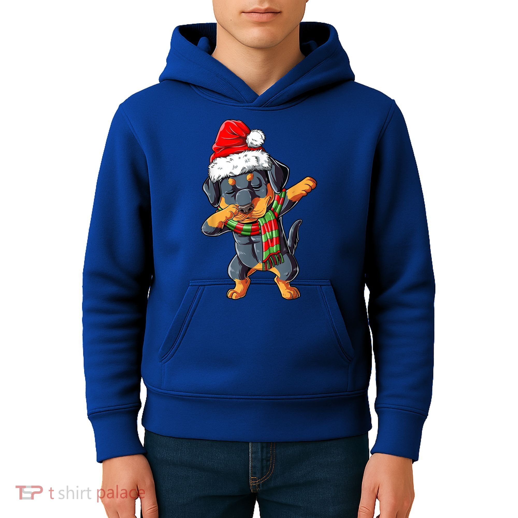 Dabbing Rottweiler Santa Christmas Boys Xmas Dog Gift Kids Hoodie