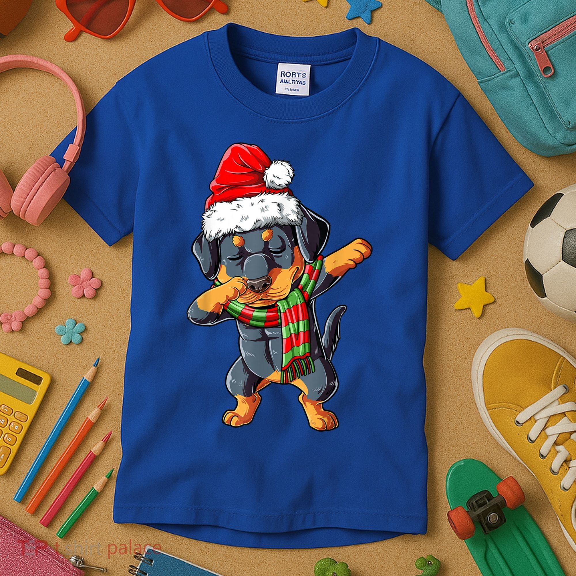 Dabbing Rottweiler Santa Christmas Boys Xmas Dog Gift Kids T-Shirt