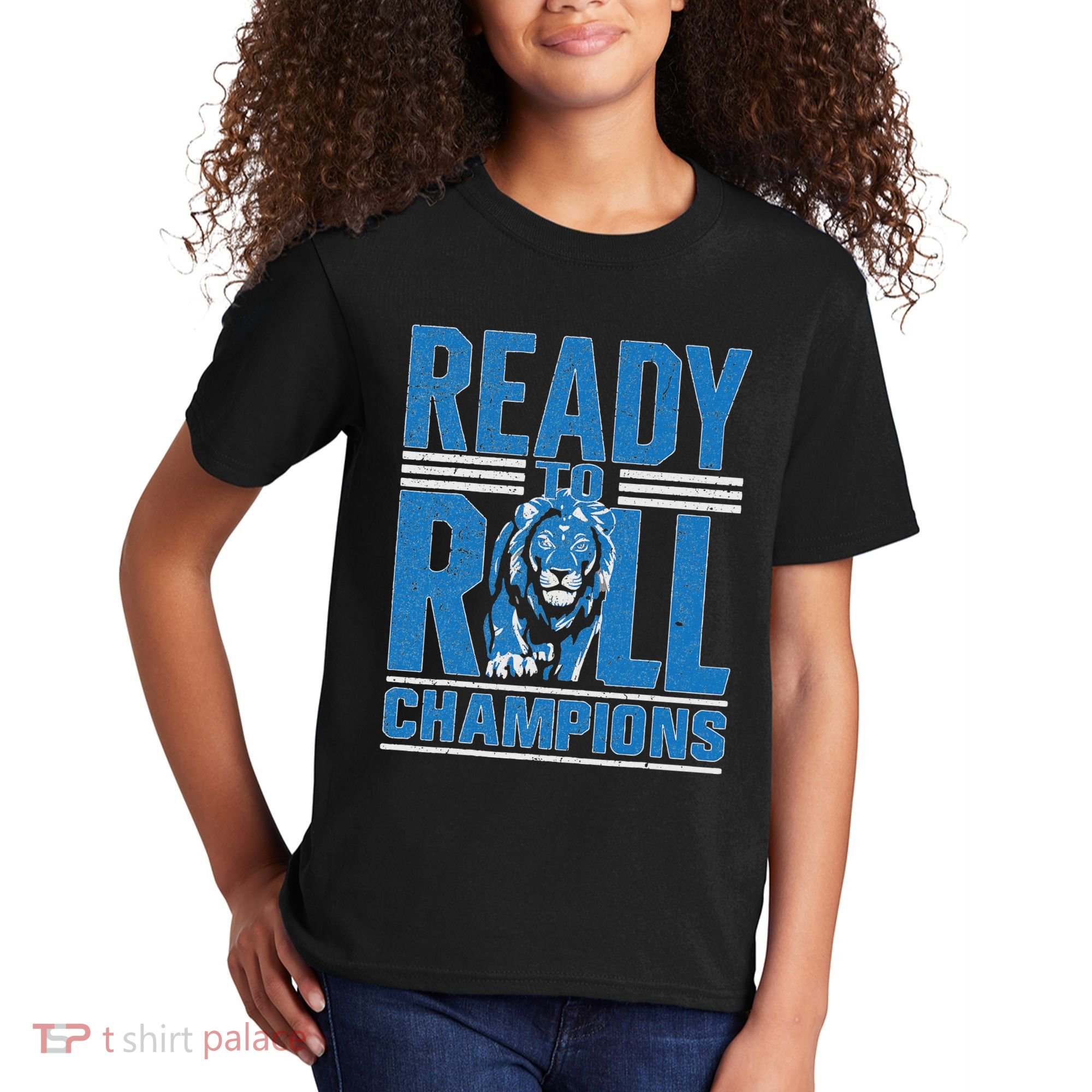 Detroit Ready To Roll Funny Lion Graphic Kids T-Shirt