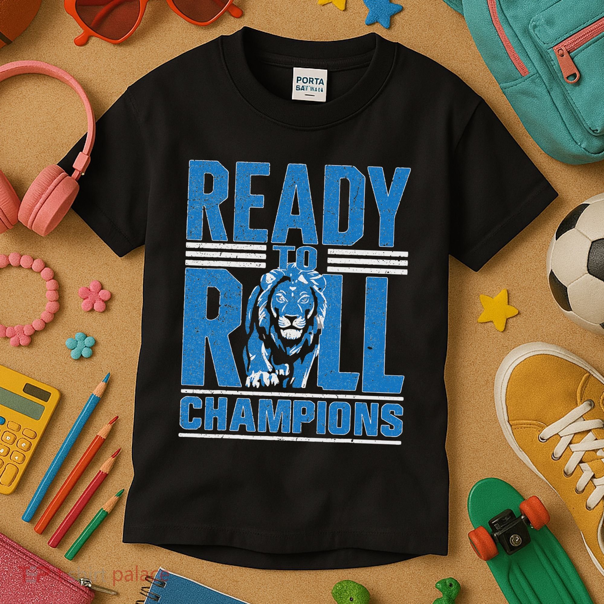 Detroit Ready To Roll Funny Lion Graphic Kids T-Shirt