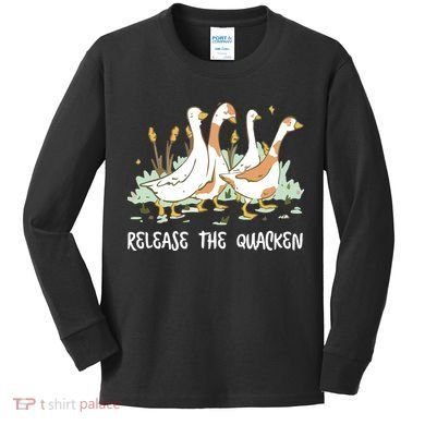 Ducks Release The Quacken Cute Duck Kids Long Sleeve Shirt