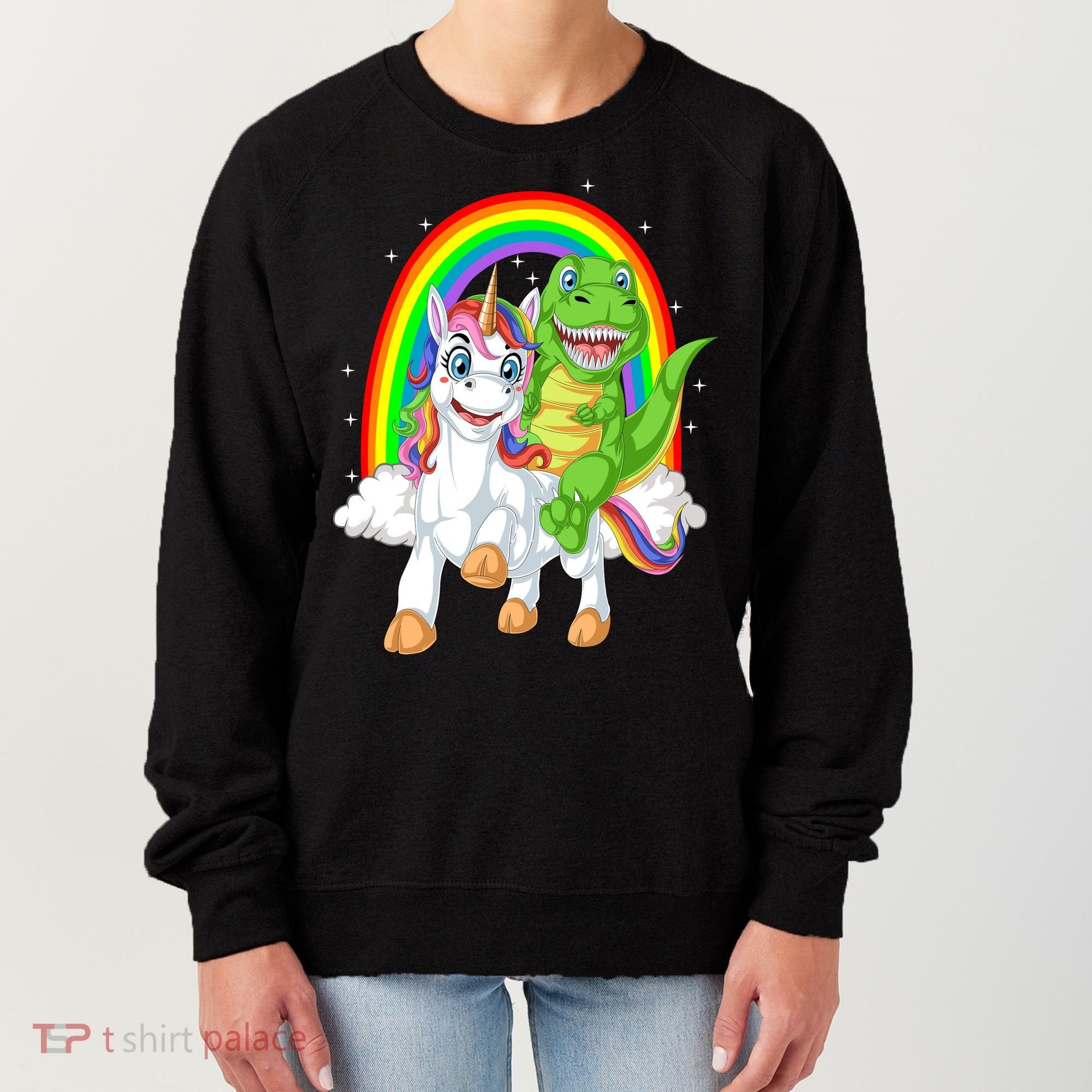Dinosaur Riding Unicorn Women's Sweatshirt