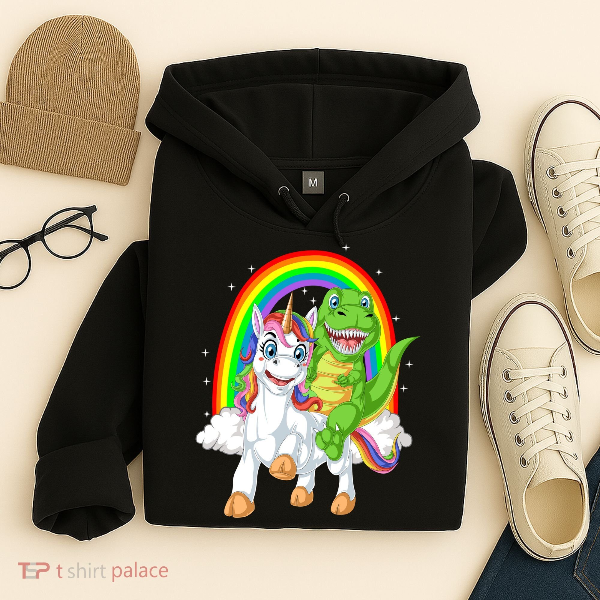 Dinosaur Riding Unicorn Hoodie