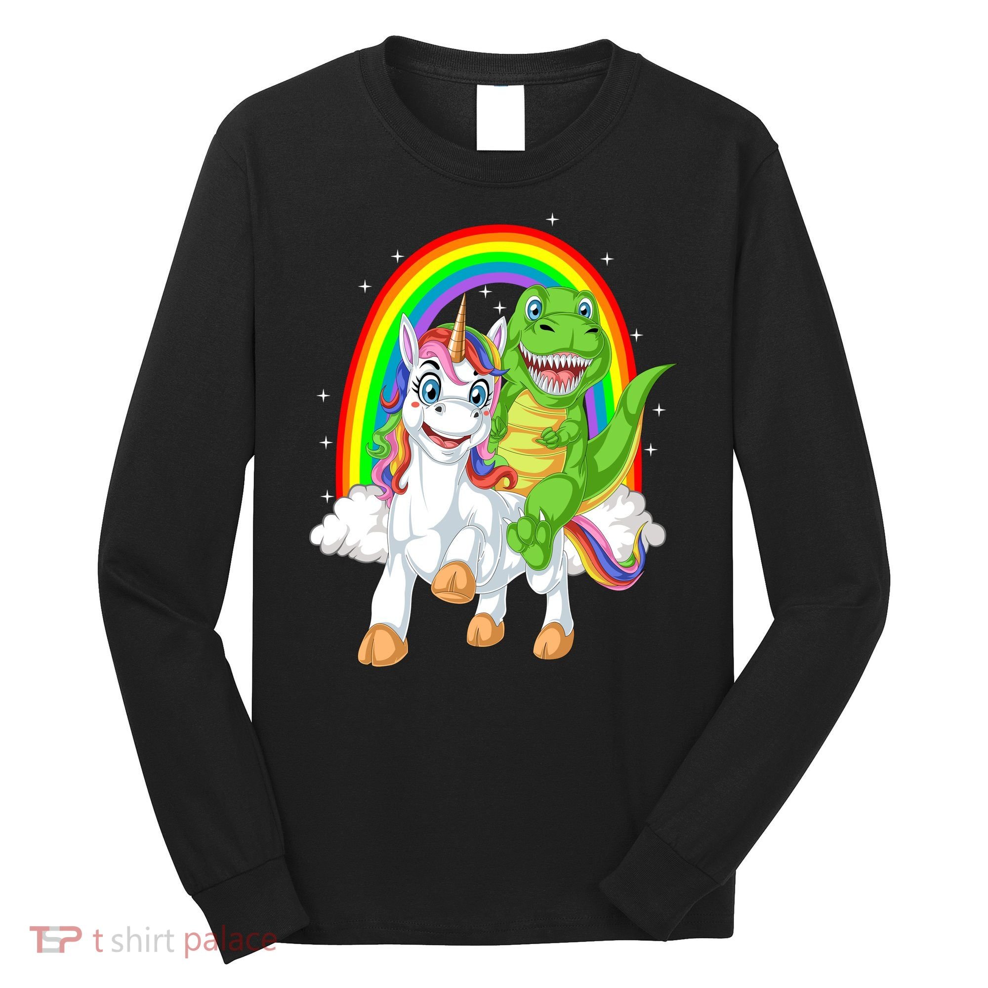 Dinosaur Riding Unicorn Long Sleeve Shirt