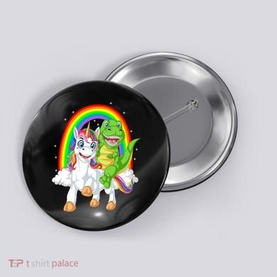 Dinosaur Riding Unicorn Button