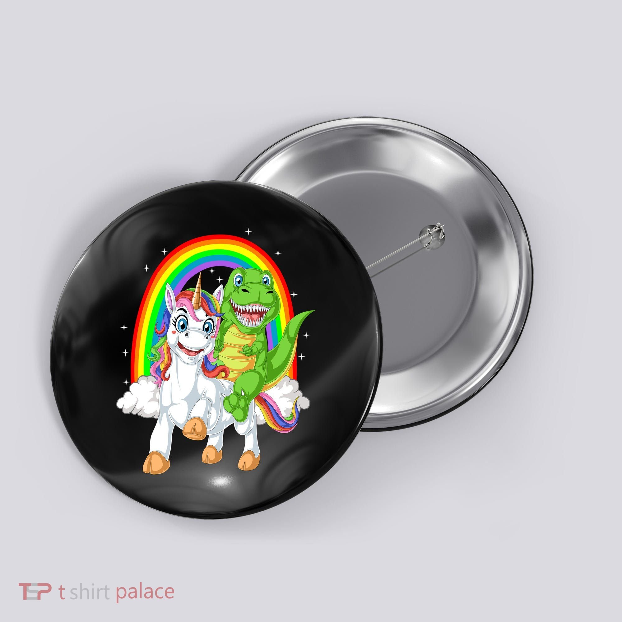 Dinosaur Riding Unicorn Button