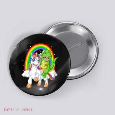 Dinosaur Riding Unicorn Button