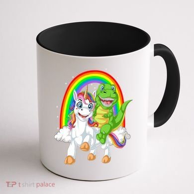 Dinosaur Riding Unicorn Coffee Mug back