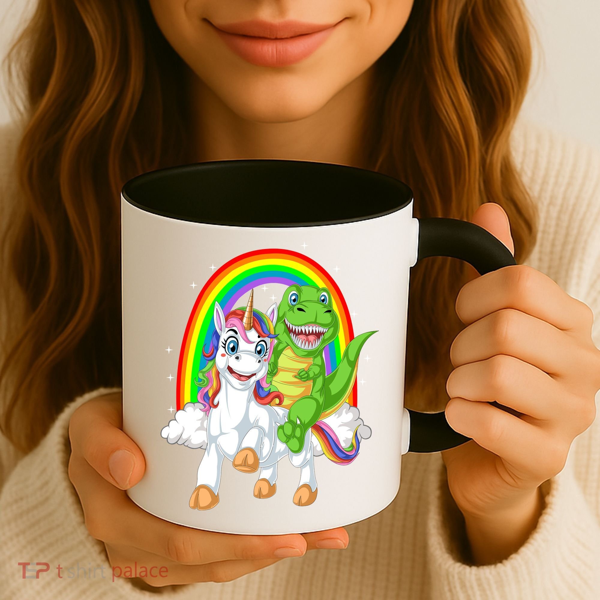 Dinosaur Riding Unicorn Coffee Mug