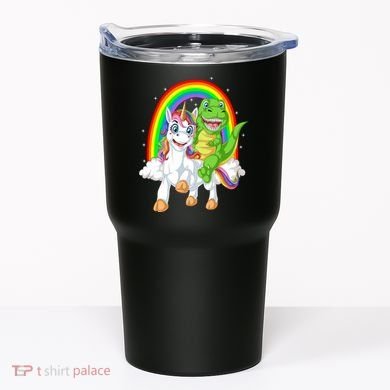 Dinosaur Riding Unicorn Tumbler