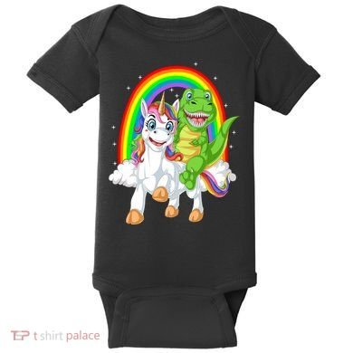 Dinosaur Riding Unicorn Baby Bodysuit