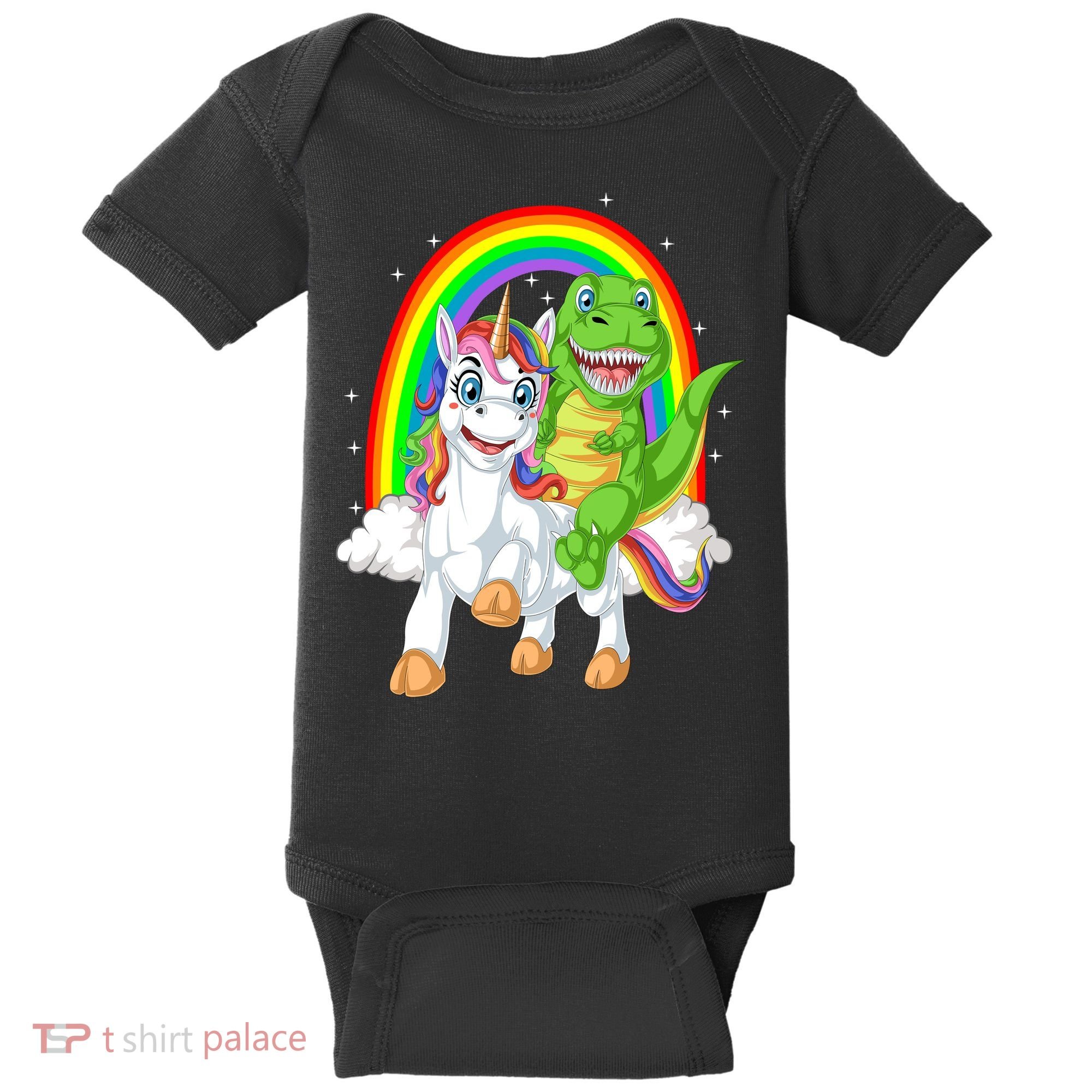 Dinosaur Riding Unicorn Baby Bodysuit