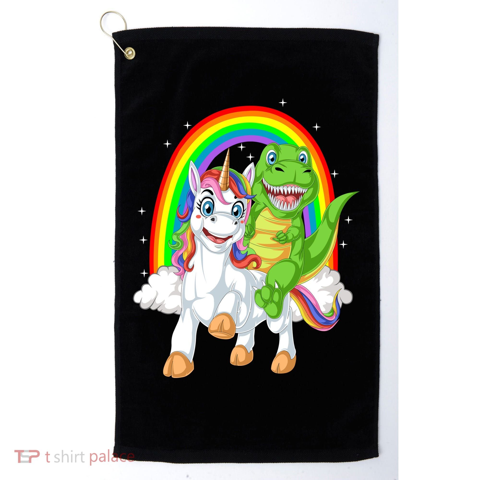 Dinosaur Riding Unicorn Golf Towel