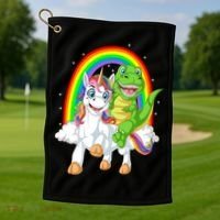 Dinosaur Riding Unicorn Golf Towel thumb 1