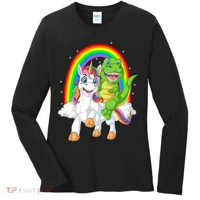 Dinosaur Riding Unicorn Women's Long Sleeve Shirt