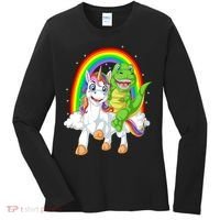 Dinosaur Riding Unicorn Women's Long Sleeve Shirt thumb 0