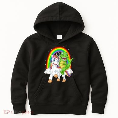 Dinosaur Riding Unicorn Kids Hoodie