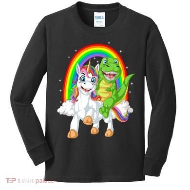 Dinosaur Riding Unicorn Kids Long Sleeve Shirt