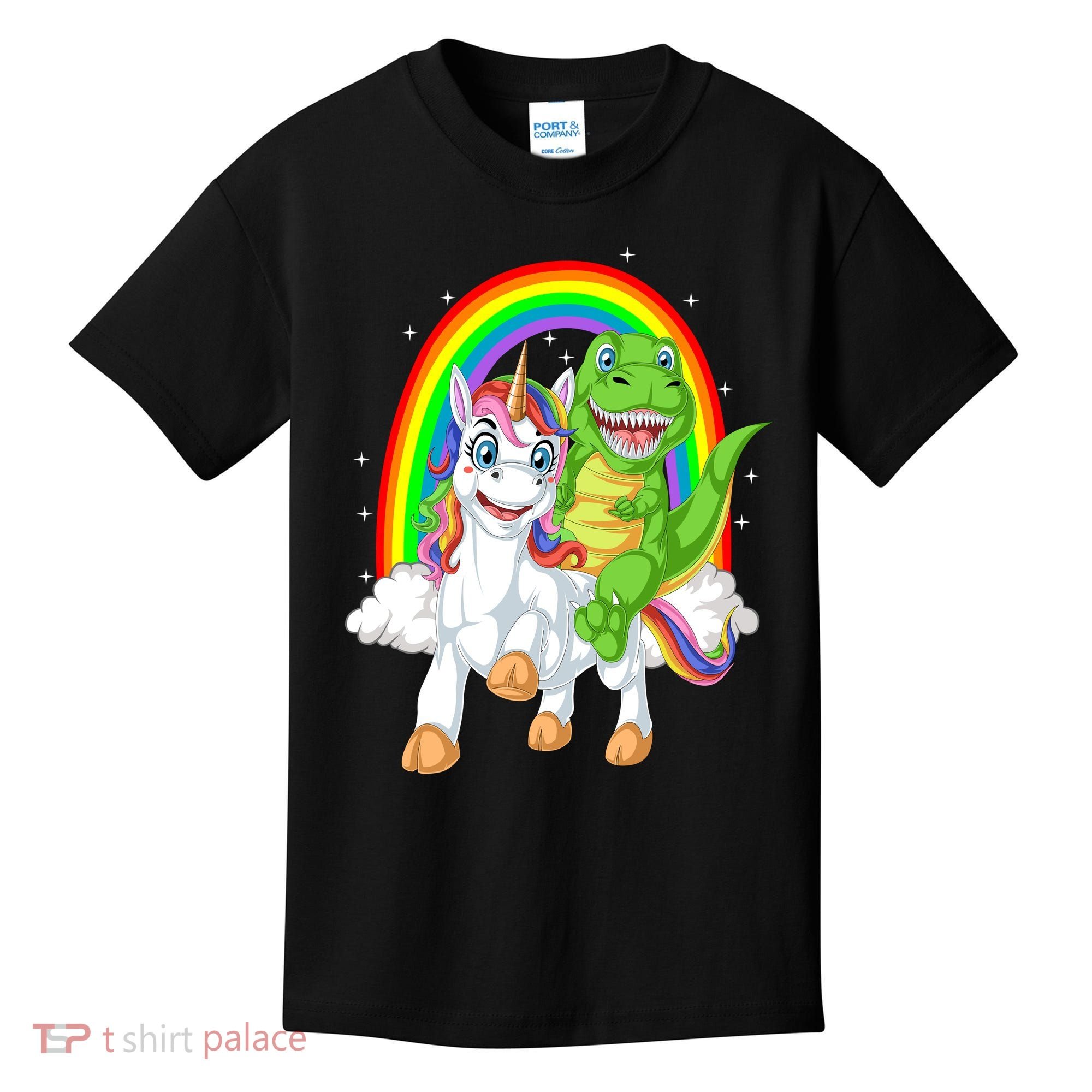 Dinosaur Riding Unicorn Kids T-Shirt