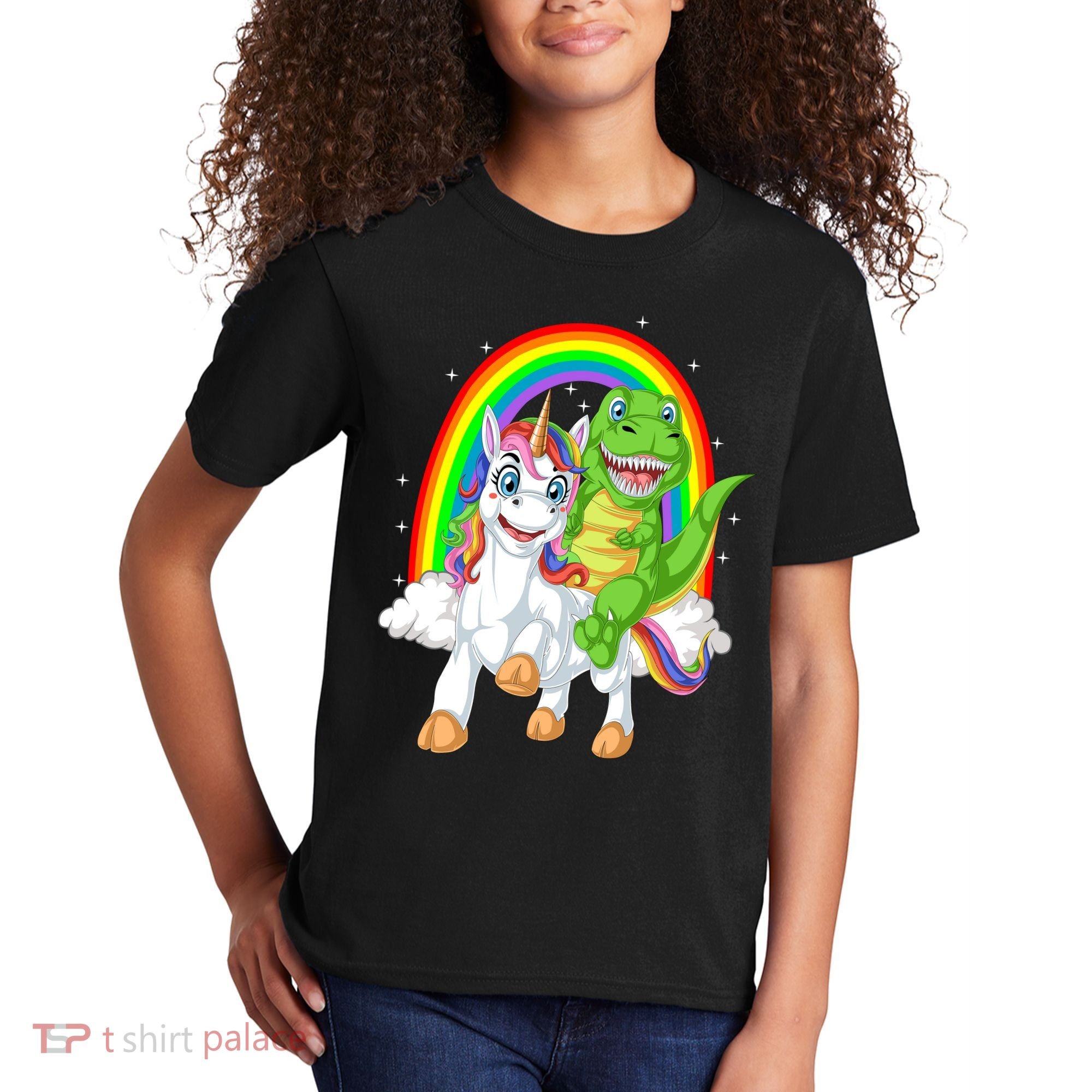 Dinosaur Riding Unicorn Kids T-Shirt