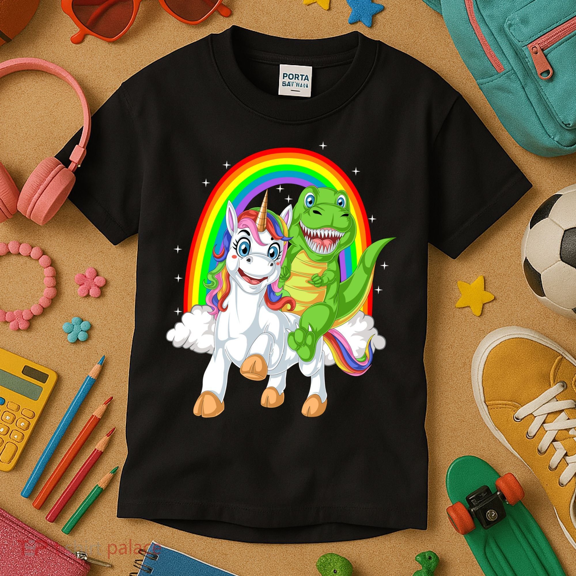Dinosaur Riding Unicorn Kids T-Shirt