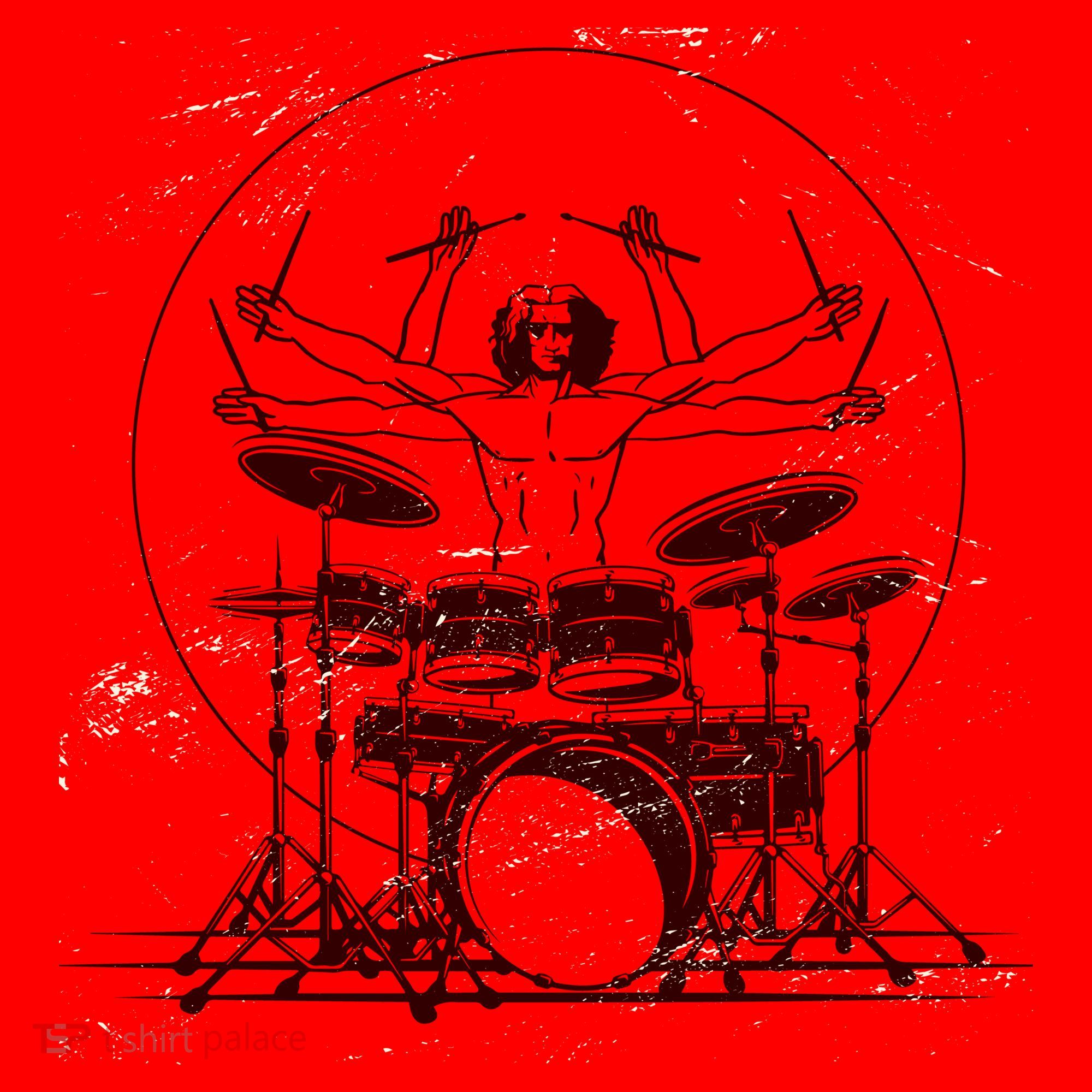 Drummer Playing Rock Band Illustration Santa Hat