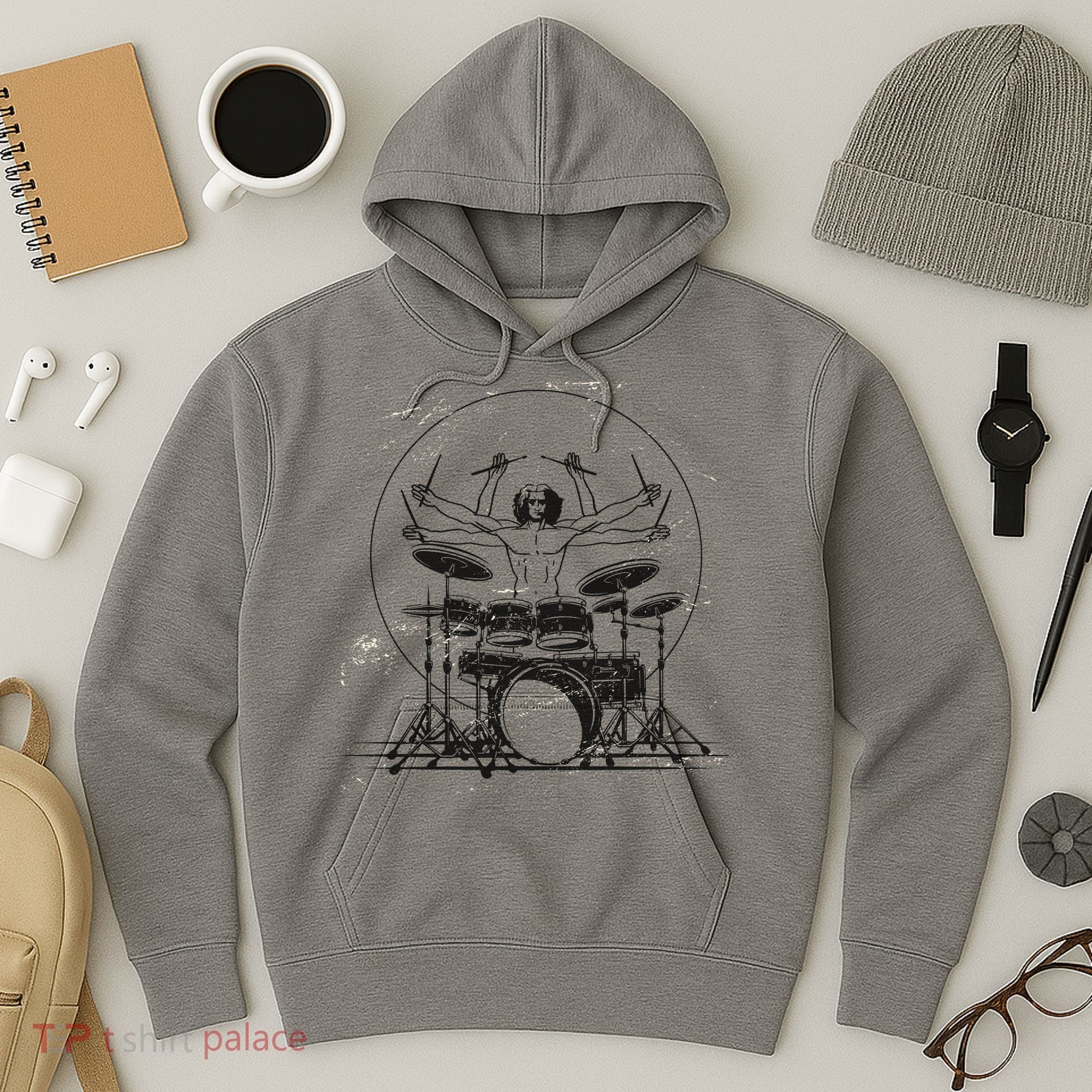 Drummer Playing Rock Band Illustration Hoodie