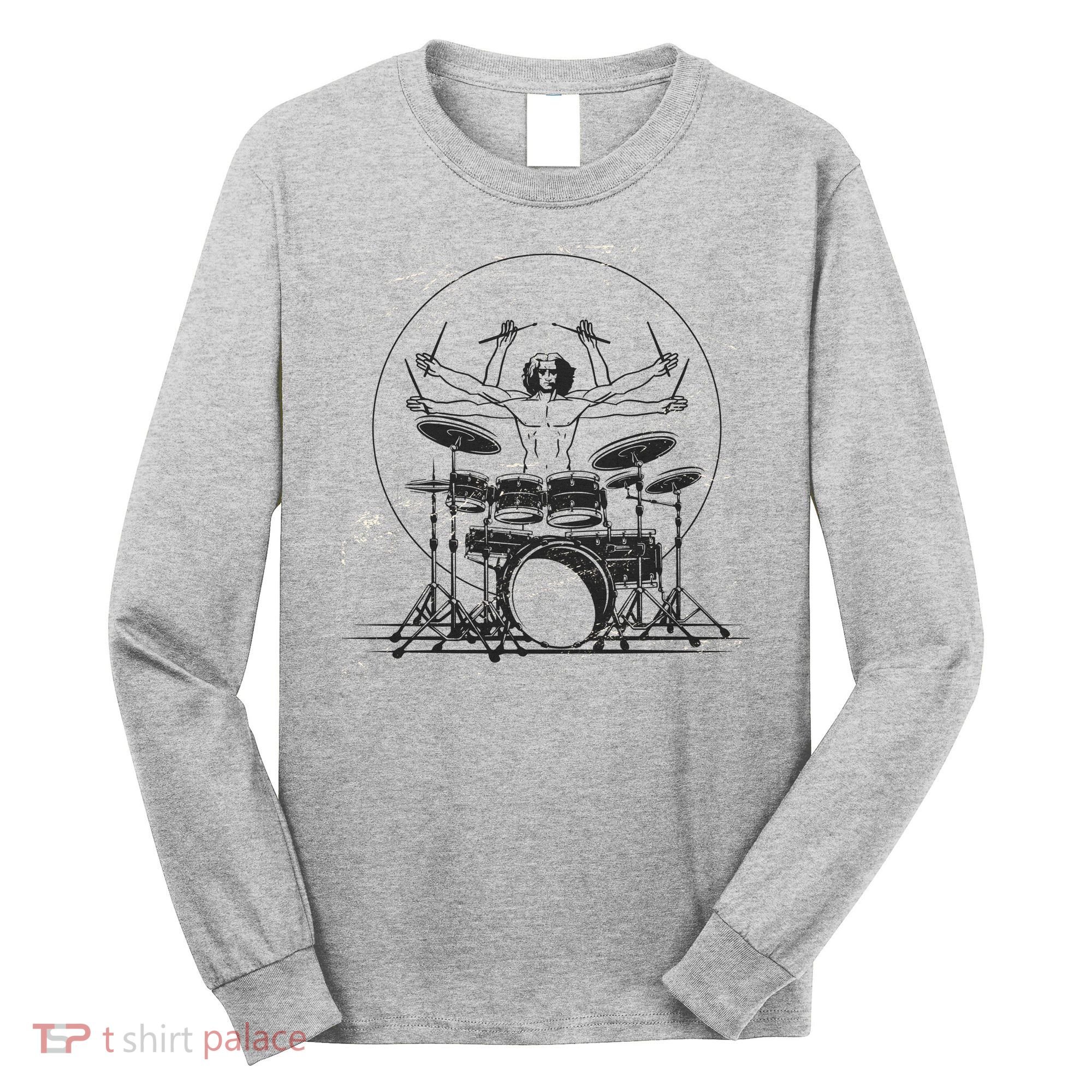 Drummer Playing Rock Band Illustration Long Sleeve Shirt
