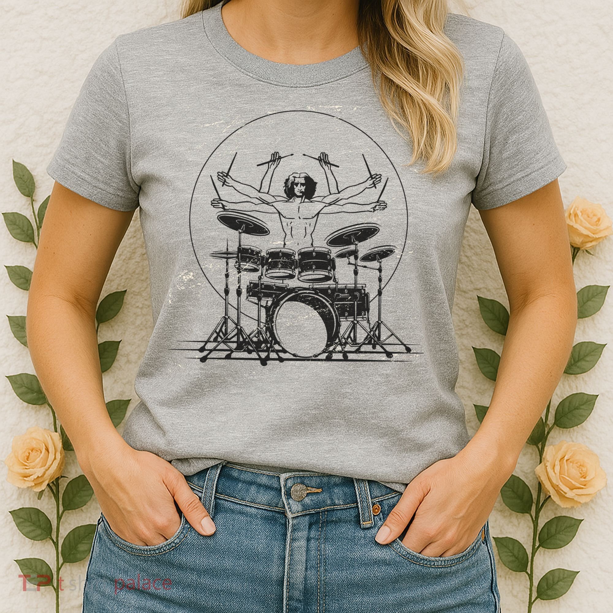 Drummer Playing Rock Band Illustration Women's T-Shirt