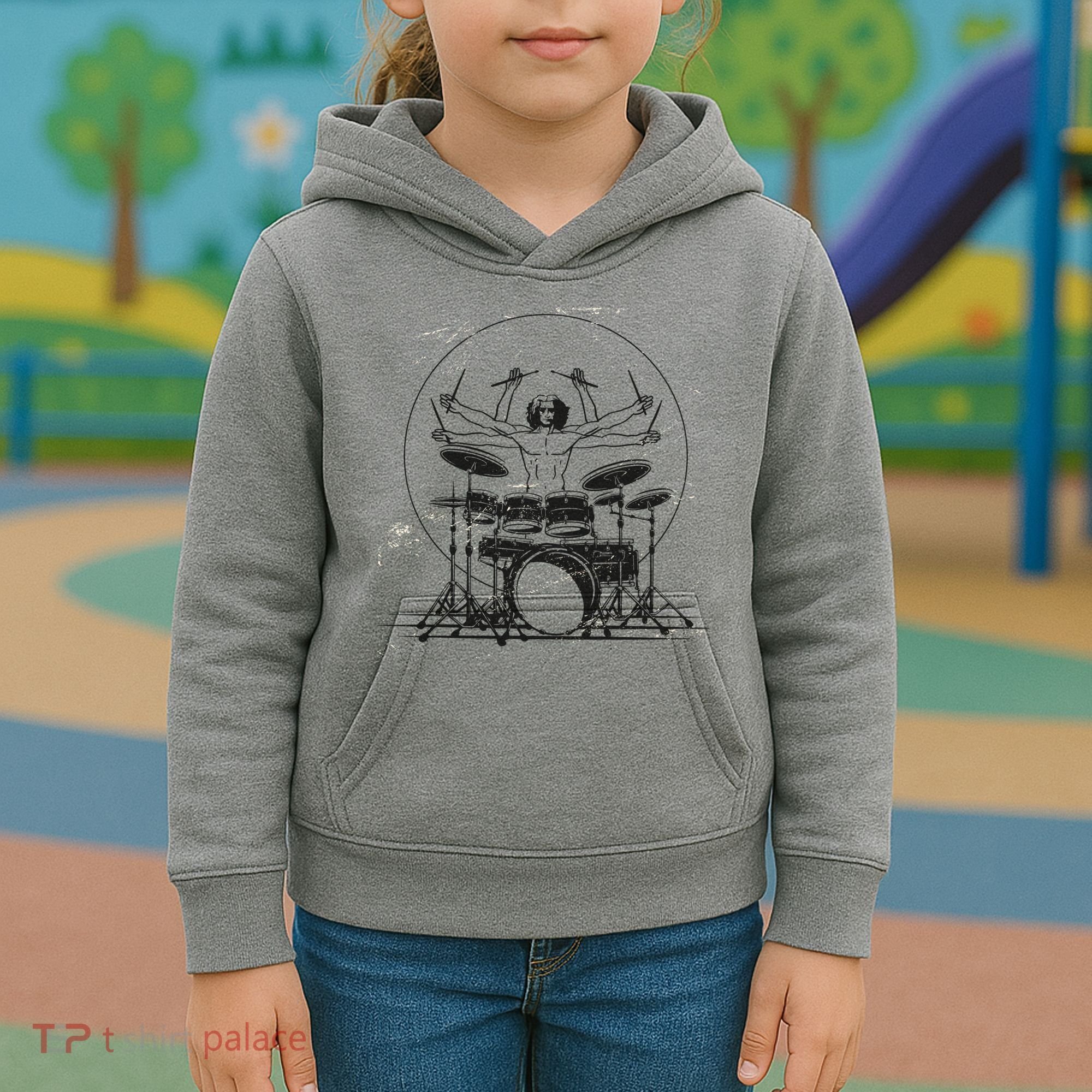 Drummer Playing Rock Band Illustration Kids Hoodie