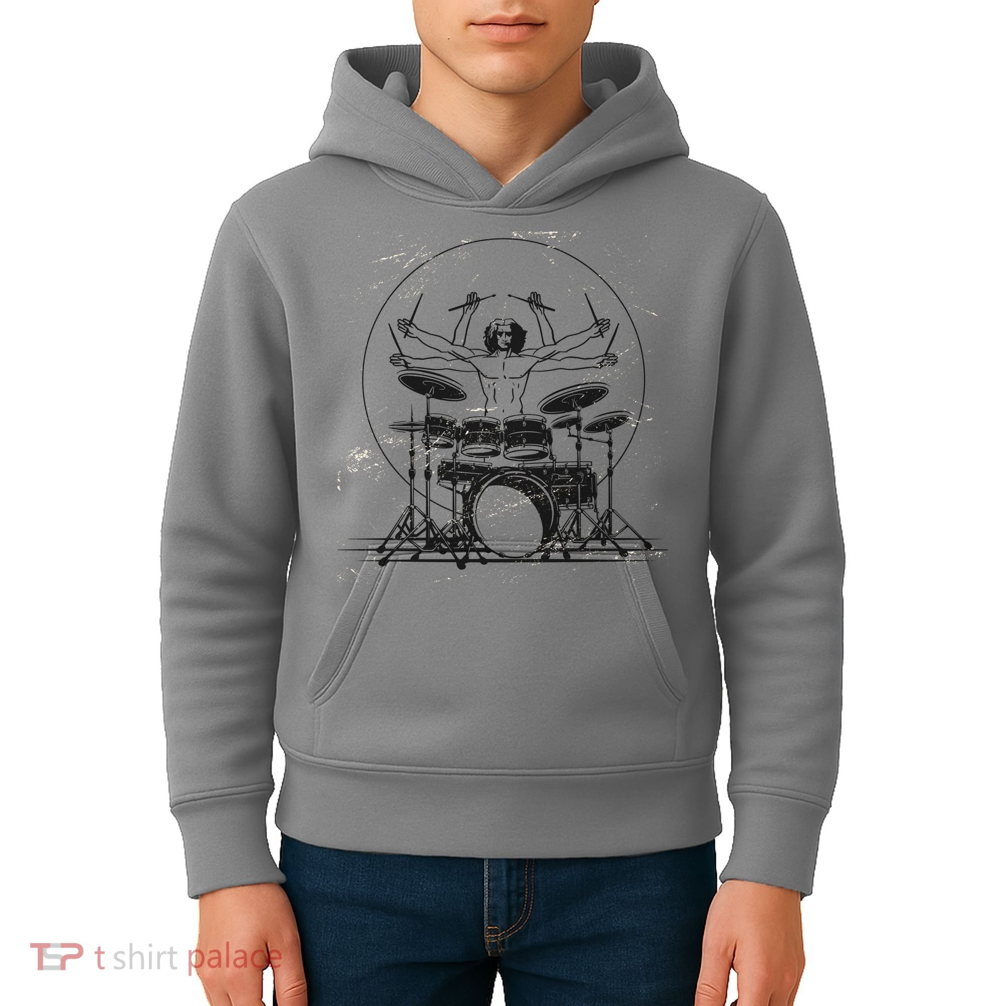 Drummer Playing Rock Band Illustration Kids Hoodie