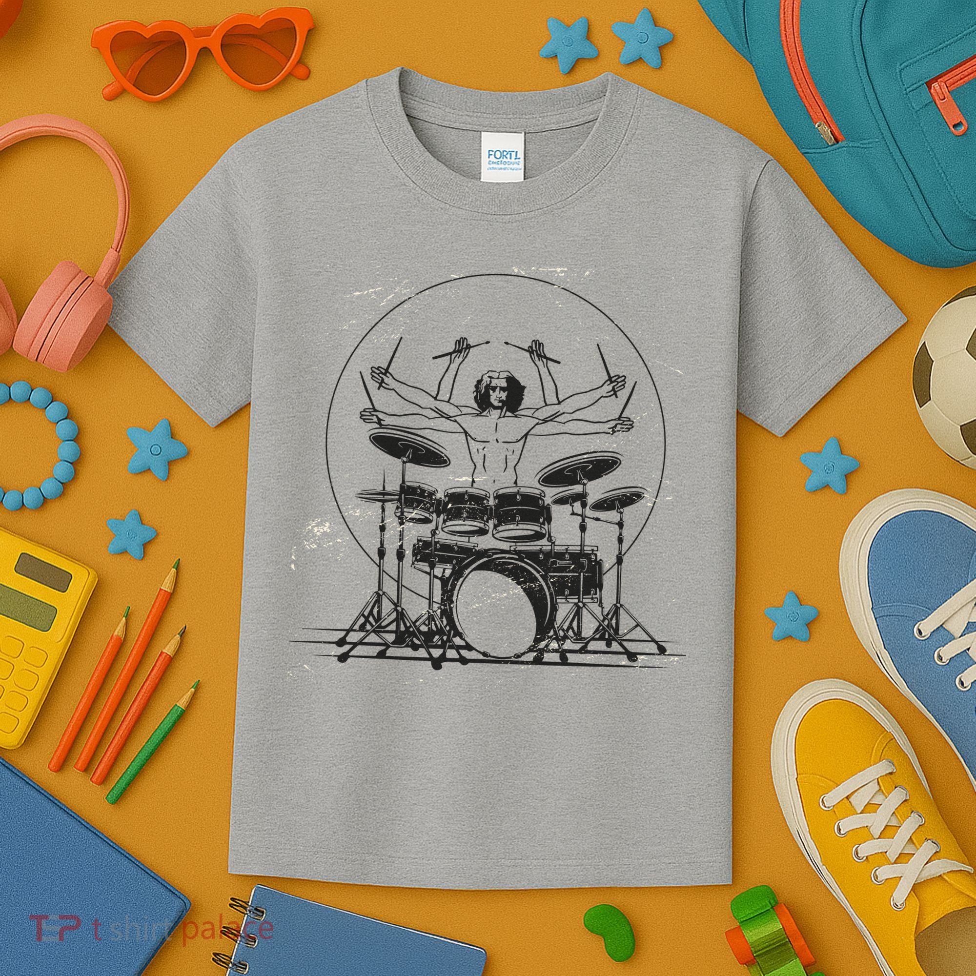Drummer Playing Rock Band Illustration Kids T-Shirt