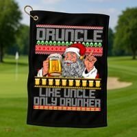 Druncle Like Uncle Only Drunker Ugly Christmas Golf Towel thumb 1