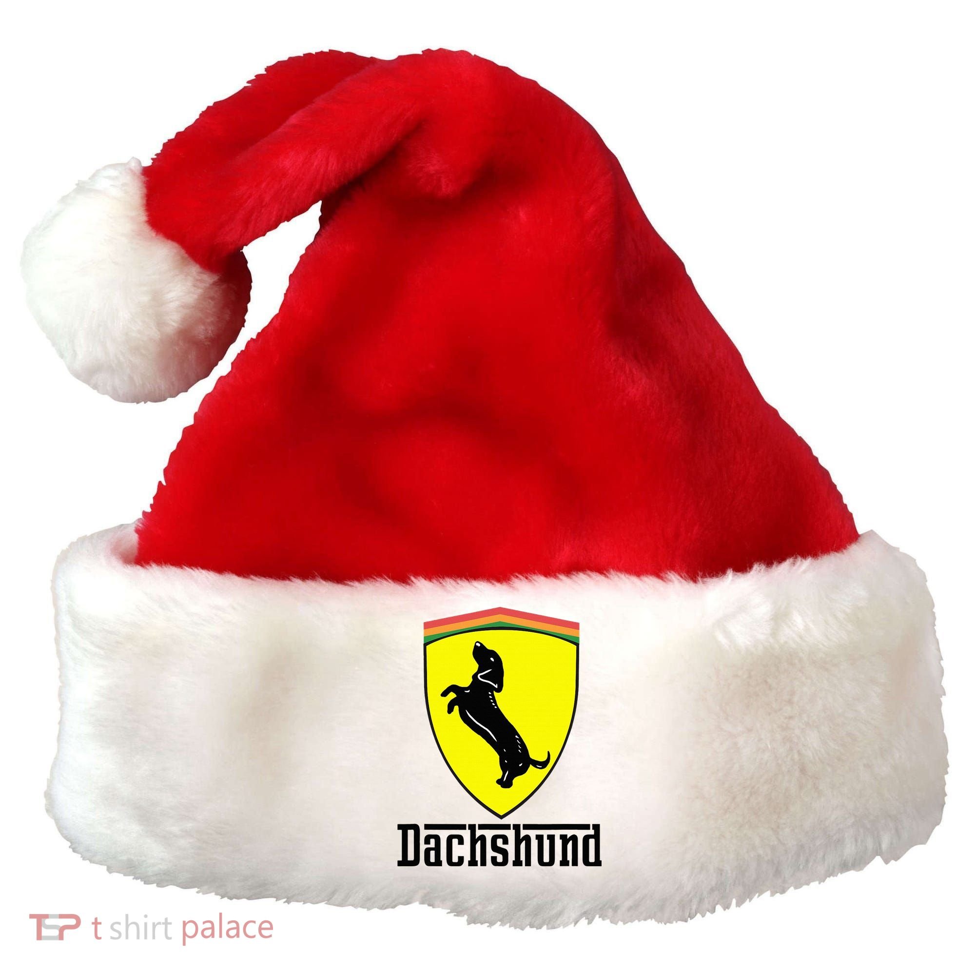 Dachshund Racing Yellow Santa Hat