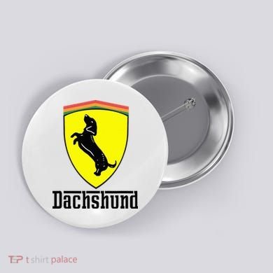 Dachshund Racing Yellow Button