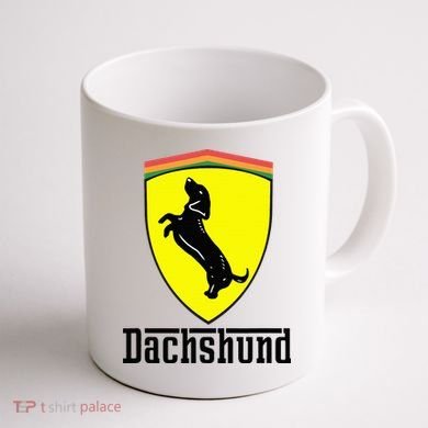 Dachshund Racing Yellow Coffee Mug back