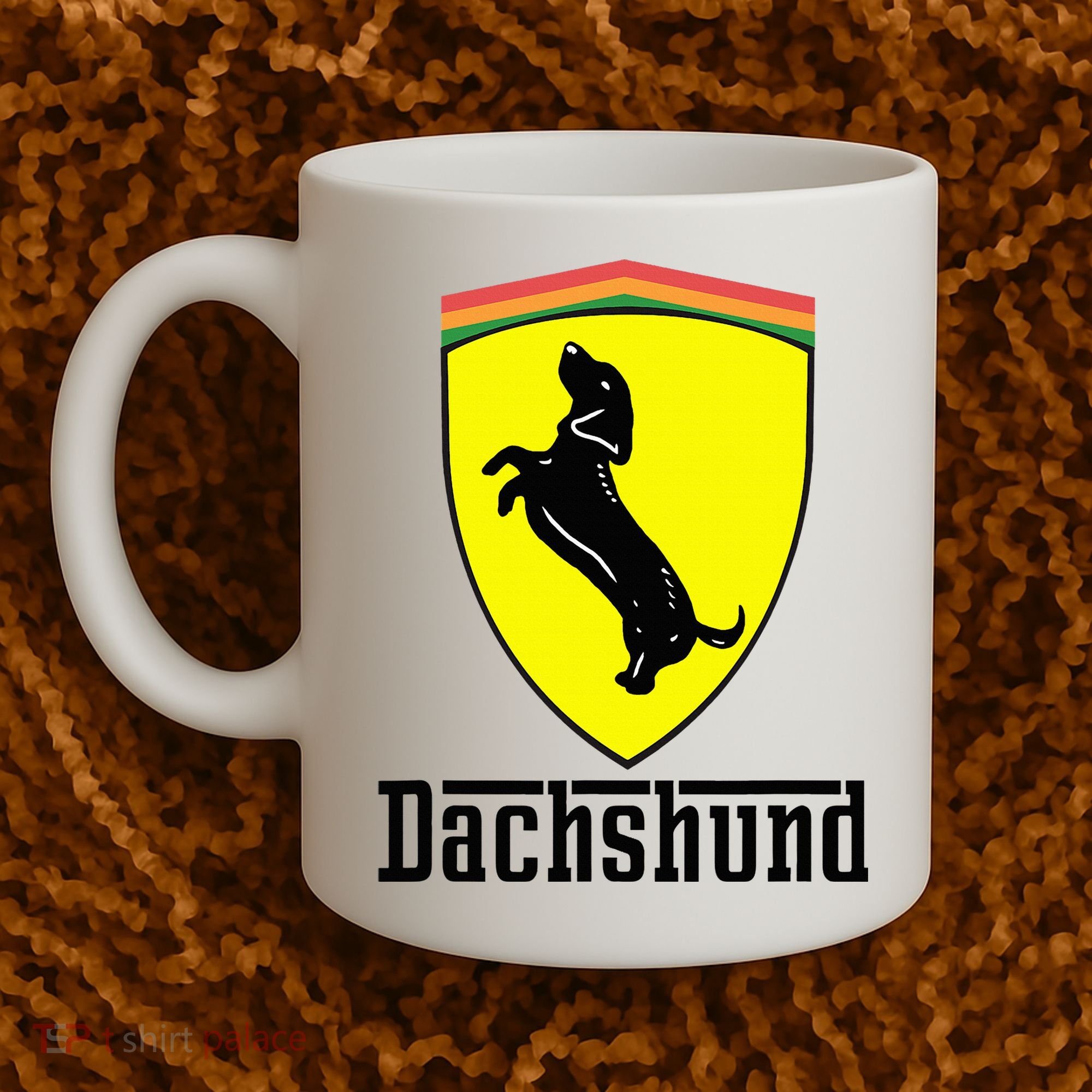 Dachshund Racing Yellow Coffee Mug