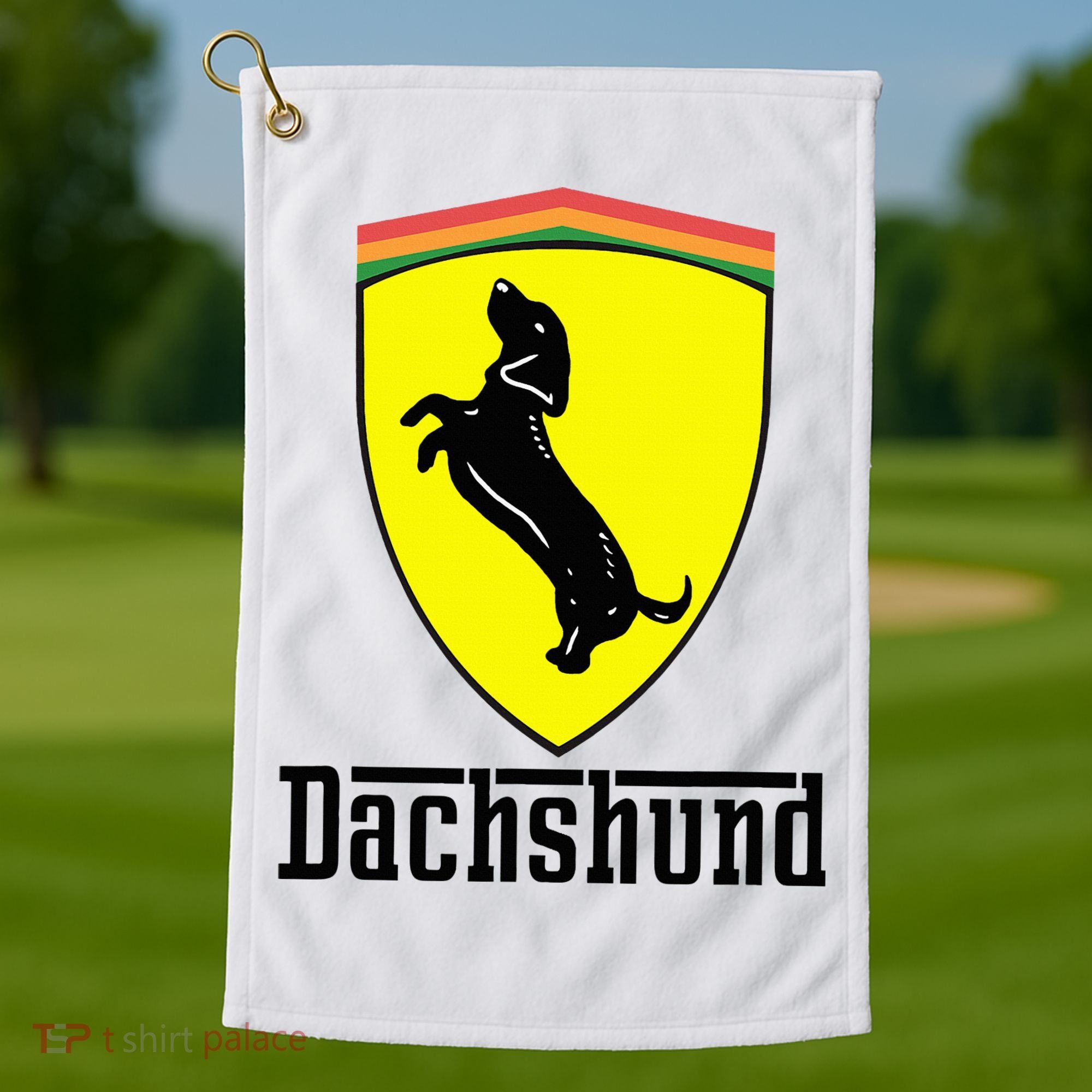 Dachshund Racing Yellow Golf Towel