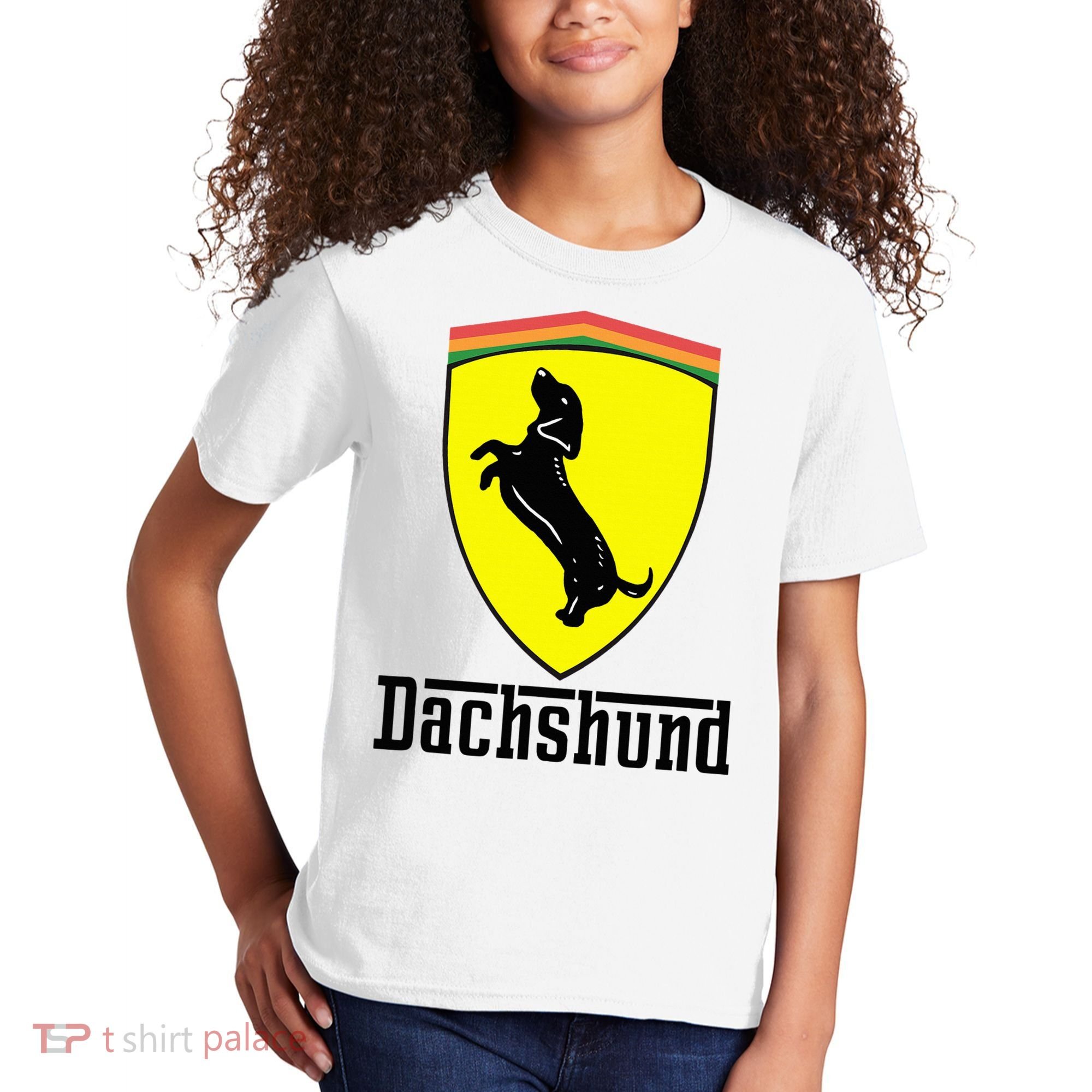 Dachshund Racing Yellow Kids T-Shirt