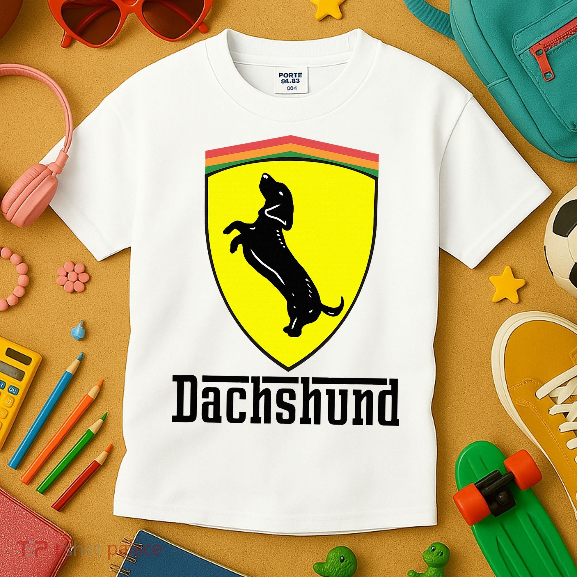 Dachshund Racing Yellow Kids T-Shirt