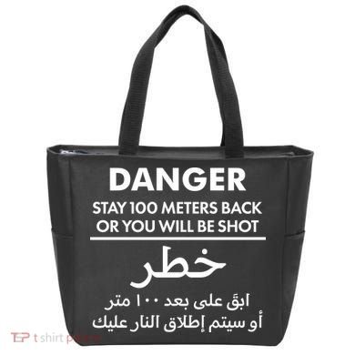 Danger Stay 100 Meter Back Iraq Arabic Warning Tote Bag