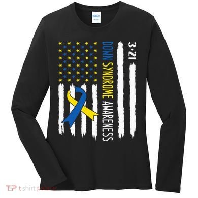 Down Syndrome Awareness Us Flag Trisomy 21 Women's Long Sleeve Shirt