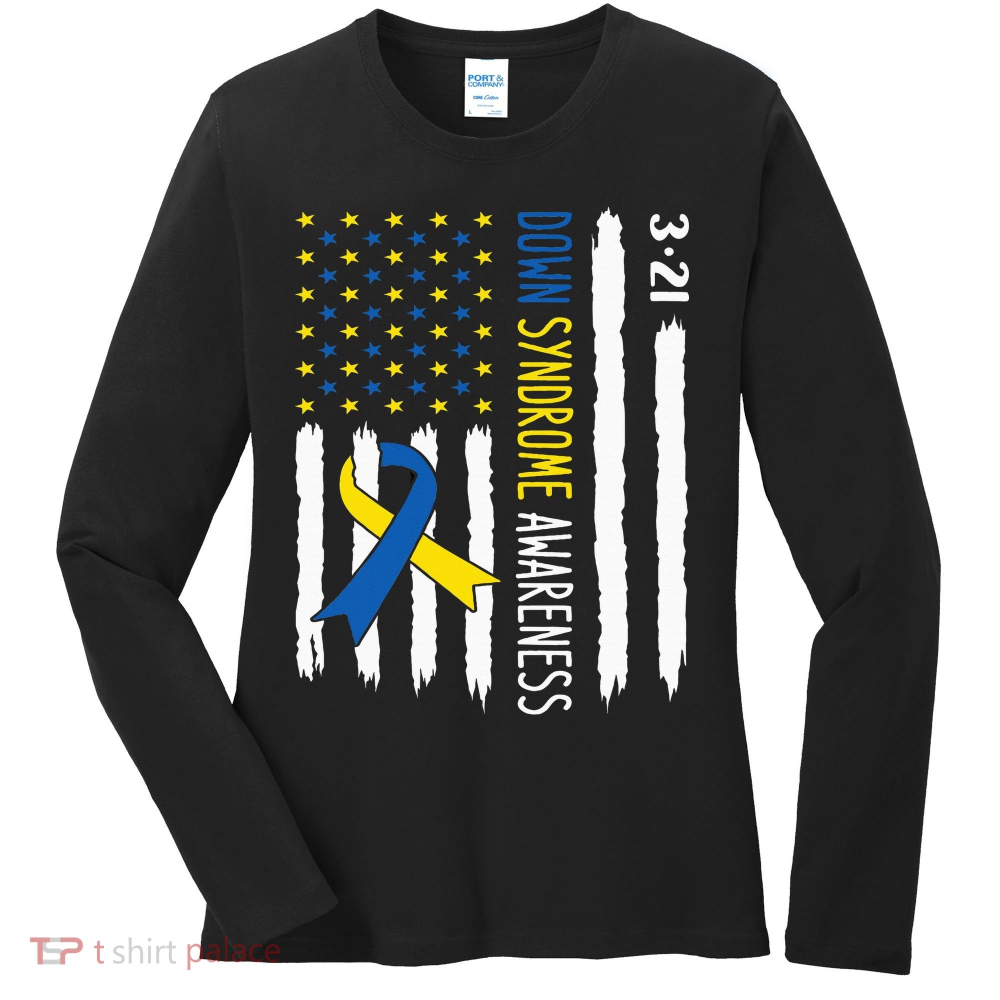 Down Syndrome Awareness Us Flag Trisomy 21 Women's Long Sleeve Shirt