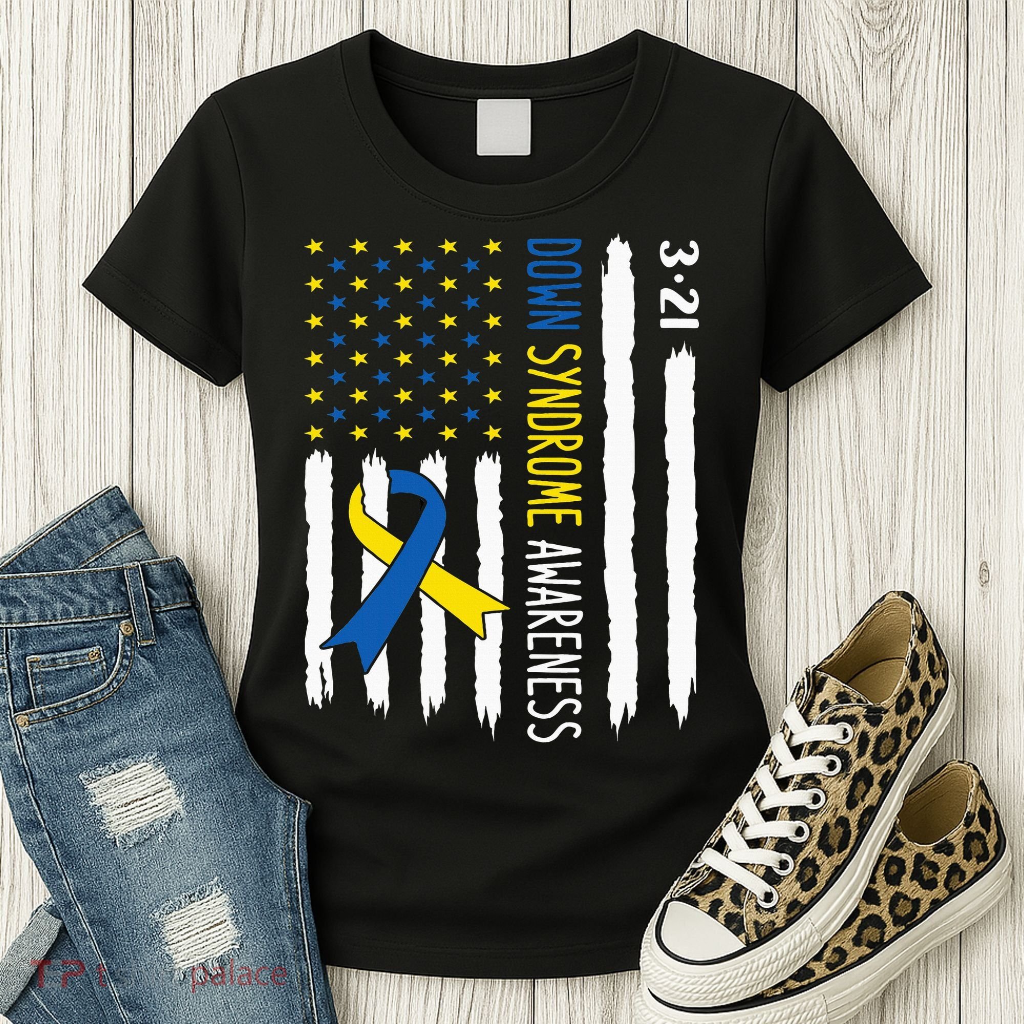 Down Syndrome Awareness Us Flag Trisomy 21 Women's T-Shirt