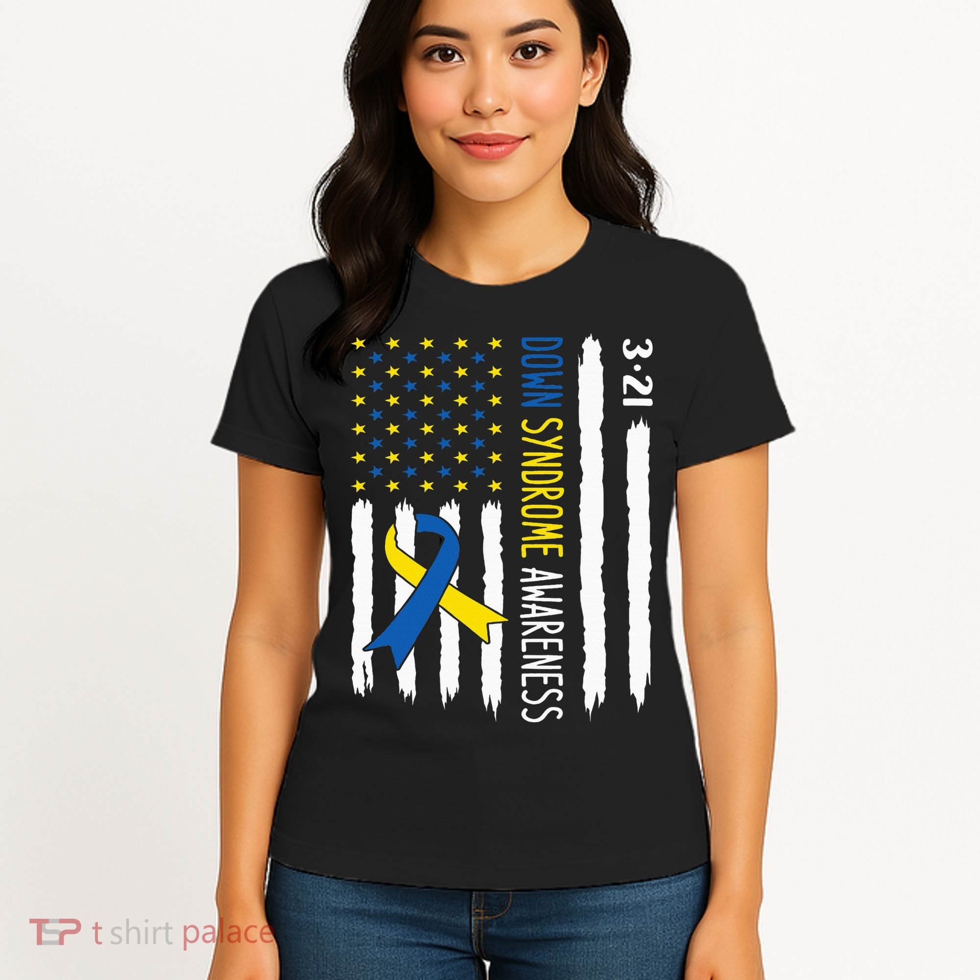 Down Syndrome Awareness Us Flag Trisomy 21 Women's T-Shirt