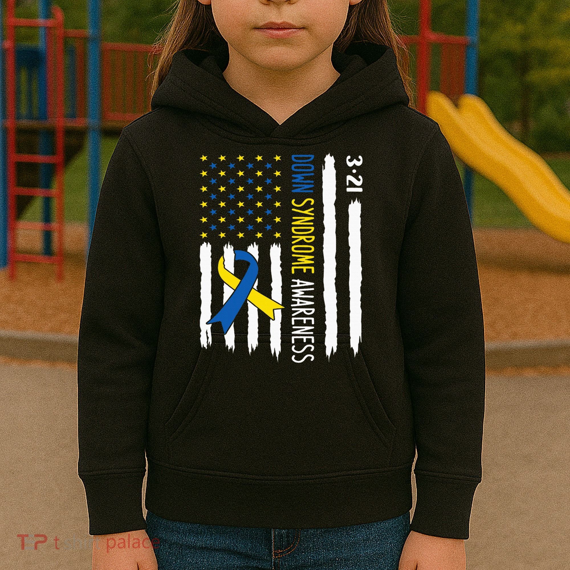 Down Syndrome Awareness Us Flag Trisomy 21 Kids Hoodie
