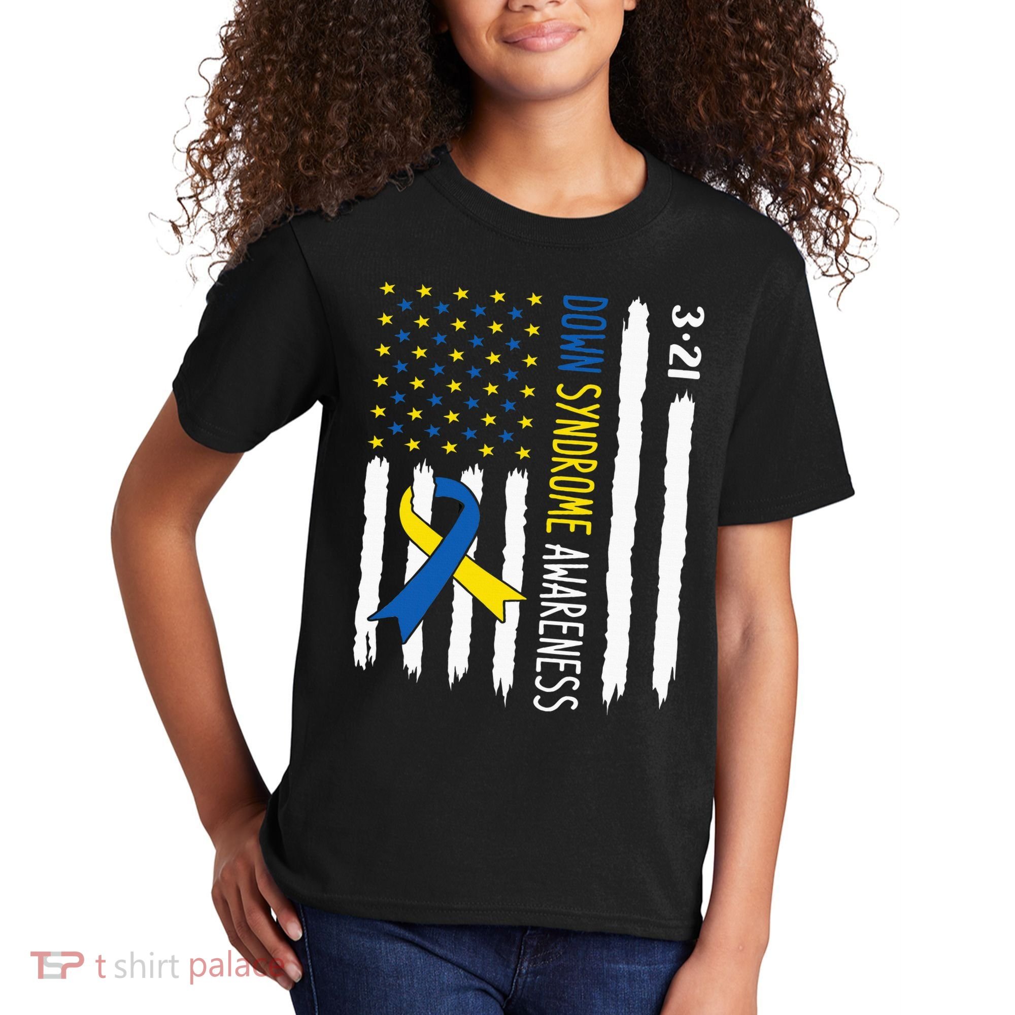 Down Syndrome Awareness Us Flag Trisomy 21 Kids T-Shirt